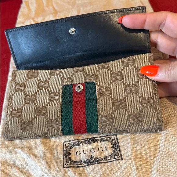 Gucci Black Monogram Clutch Wallet cards leather luxury designer red green women - Picture 4 of 15